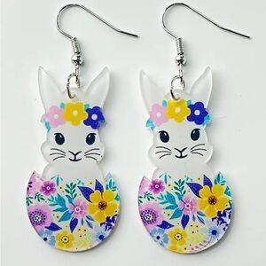 Floral Egg Bunny Dangle Earrings